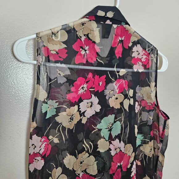 Lauren Ralph Lauren Chiffon Floral Sleeveless Ruffle Front Sheer Blouse Sz 8 - Picture 7 of 11